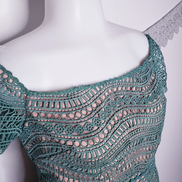 Stylestalker Revolve Alexander mini dress jade green crochet lace size large New - Picture 4 of 11